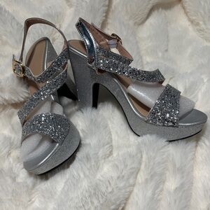 SHEIN Silver Glitter Strappy Heels